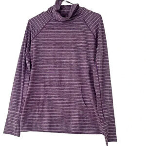 NWT Gap Fit Pullover women's Small Purple/White Stripe with open pockets on side